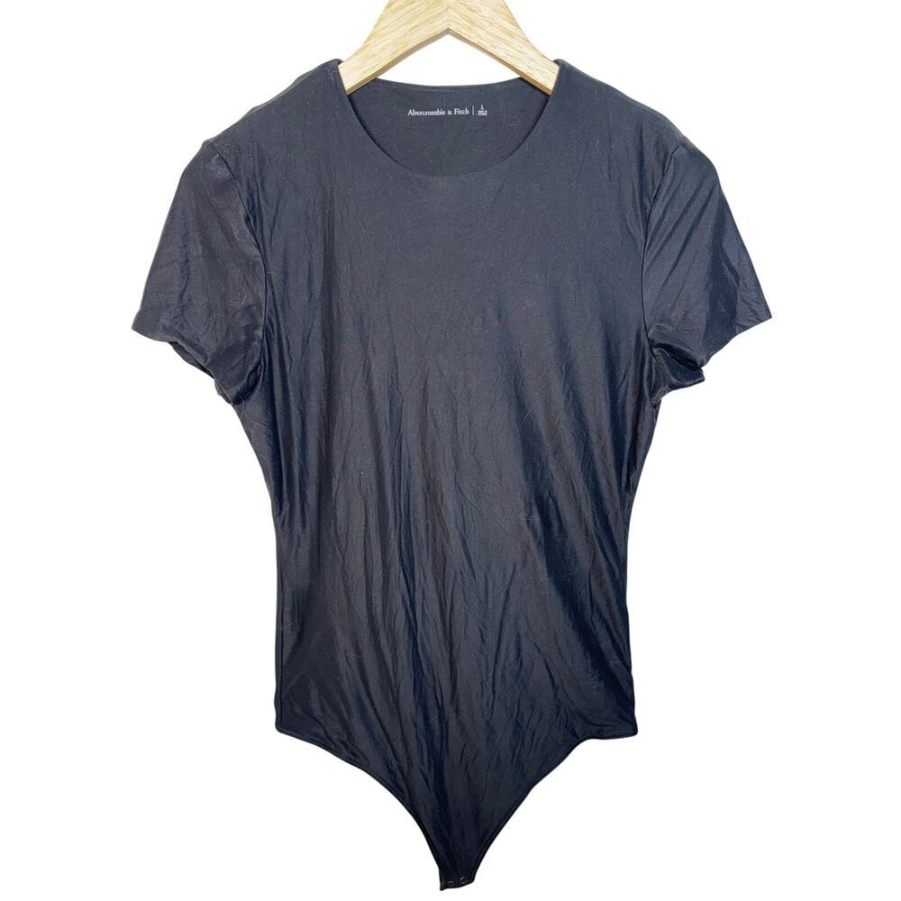 Abercrombie & Fitch Black Short Sleeve Scoop Neck Stretch Bodysuit Top Womens L